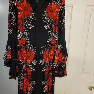 Flower design dress - flare sleeves